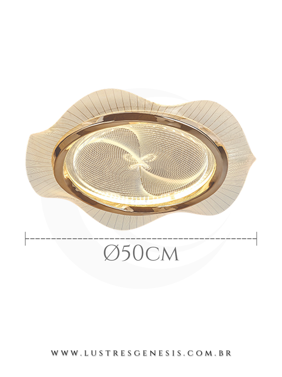 Lustre Plafon LED Contemporaneo Dourado e Acrilico DCX02338 Ø50cm 60W Bivolt, Quartos, Cozinha, Sala de Jantar, Suite Maste